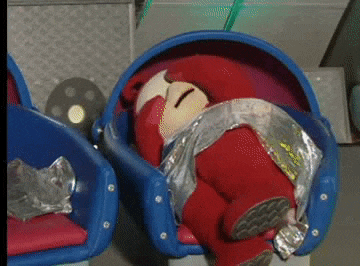 a stuffed animal laying in a blue chair