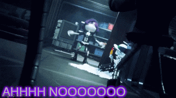 a cartoon character is standing in a dark room with the words ahhhh noo00000 written below him