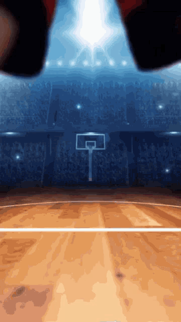 a basketball court with a hoop in the middle of it