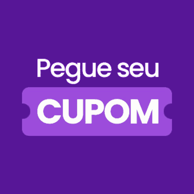 a purple sign that says pegue seu cupom on it