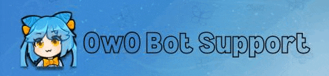 a blue background with the words owo bot support and a picture of a girl with blue hair .