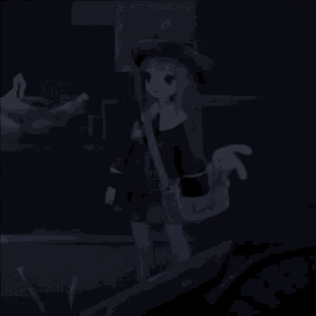 a blurred image of a person in a dark room holding a basket