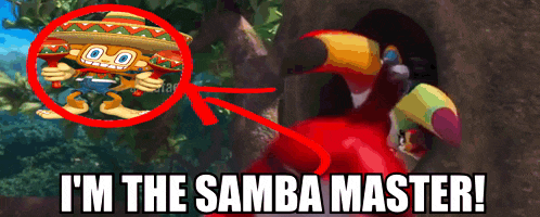 a cartoon drawing of a toucan and a sombrero with the words i 'm the samba master