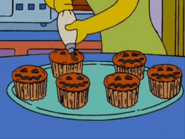 a cartoon of a person decorating cupcakes with chocolate frosting