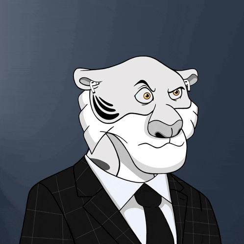 a cartoon drawing of a white tiger wearing a suit and tie