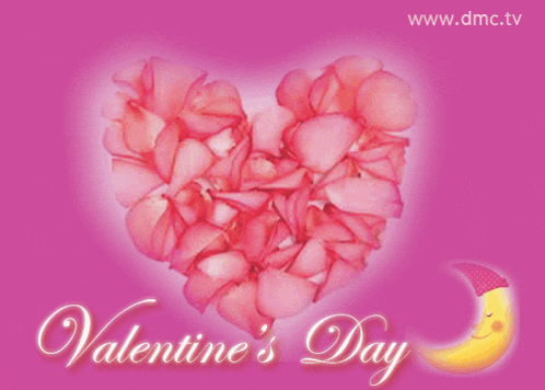 a valentine 's day greeting card with a heart made out of pink petals