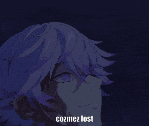 a close up of a person 's eye with the word cozmez lost written below it