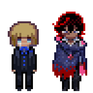 a pixel art drawing of a man and a woman standing next to each other