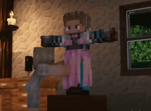 a statue of a man in a pink dress in a room