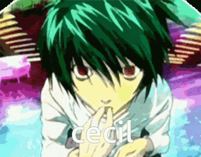 a pixelated image of a boy with green hair and the word cecil on the bottom right