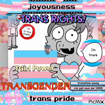 a cartoon of a girl holding a heart with the words trans rights written on it