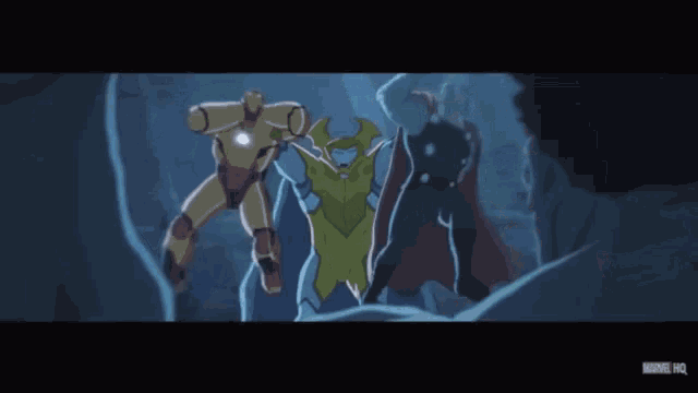 an advertisement for marvel hq shows a cartoon character in a cave