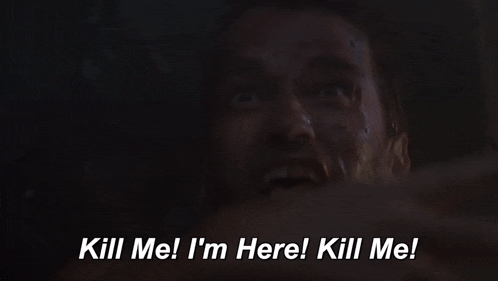 a man is screaming with the words kill me i 'm here