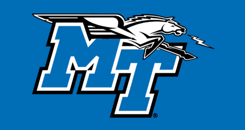 a blue and black logo for mtf with a winged horse