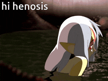 a cartoon drawing of a girl in the water with the words hi henosis above her