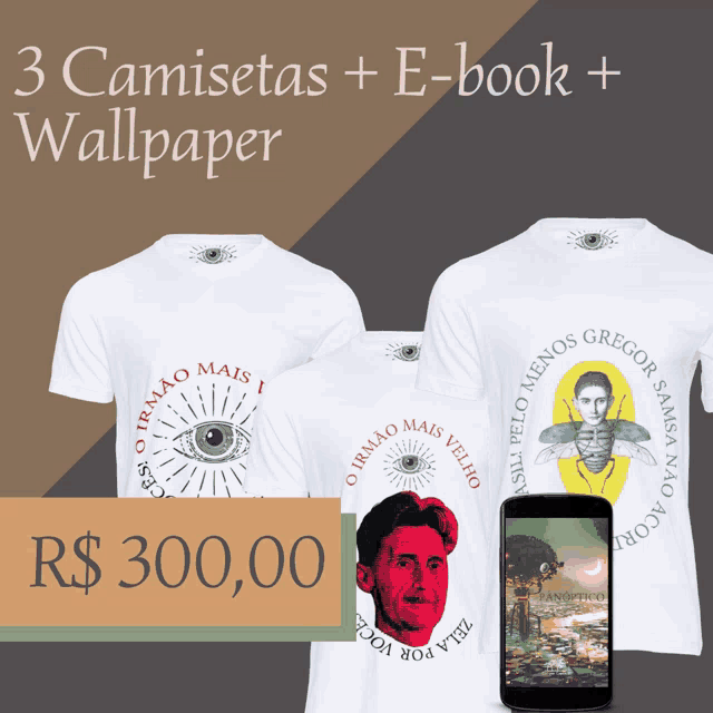 3 camisetas and e-book for r $ 300.00 with a cell phone