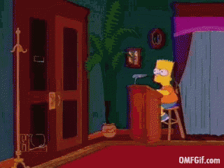 a cartoon of bart simpson sitting at a desk with the website omfgif.com in the lower right corner