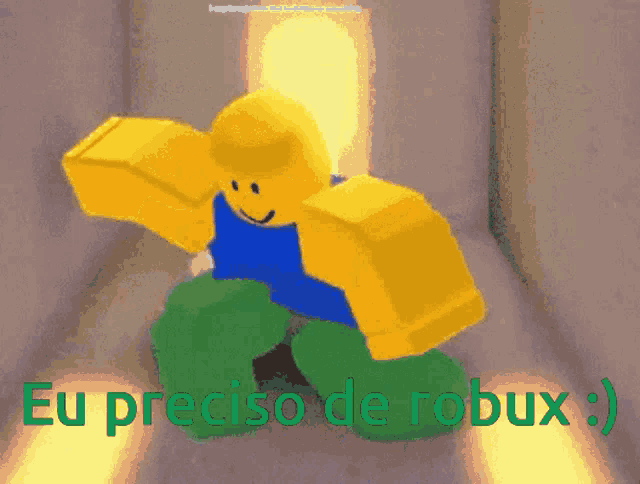 a picture of a roblox character with the words eu preciso de robux below him
