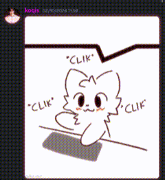 a drawing of a cat with a speech bubble that says ' clik '