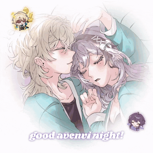a drawing of a boy and girl with the words good avenvi night