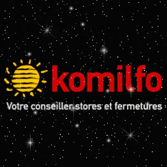 a black background with a yellow sun and the word komitfo