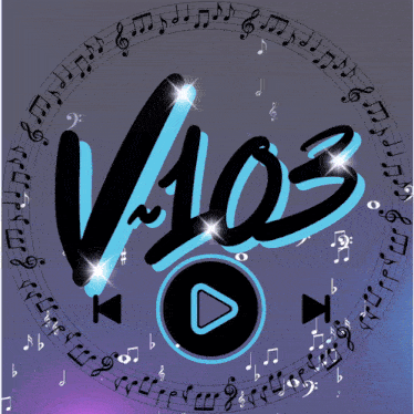 a logo for the people 's station v103 is surrounded by music notes