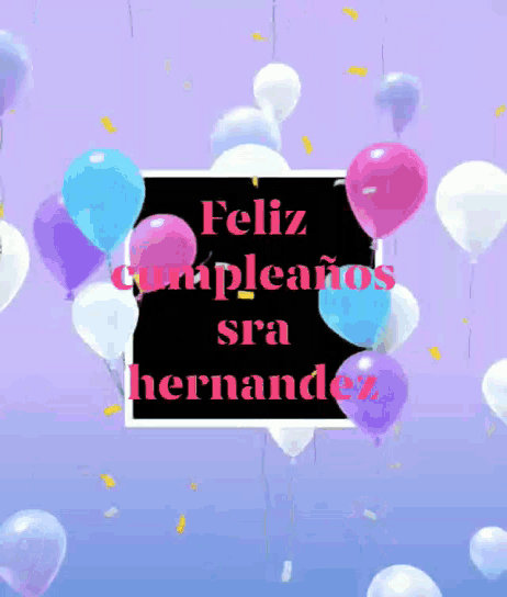 a purple background with balloons and the words " feliz cumpleanos " on it