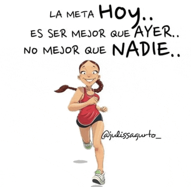 a cartoon of a woman running with the words la meta hoy