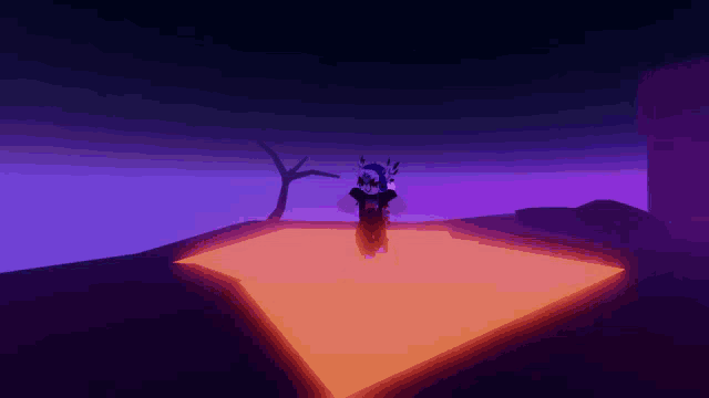 a person in a video game is standing in a purple area