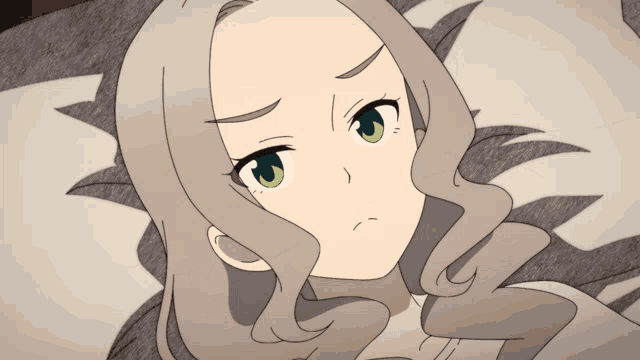 a close up of a cartoon character with green eyes