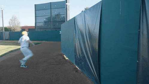 a baseball field with a fence that says 3