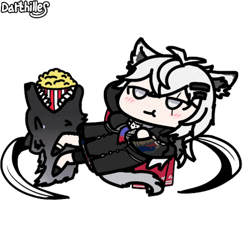 a cartoon of a wolf eating popcorn with the word darthilles on the bottom