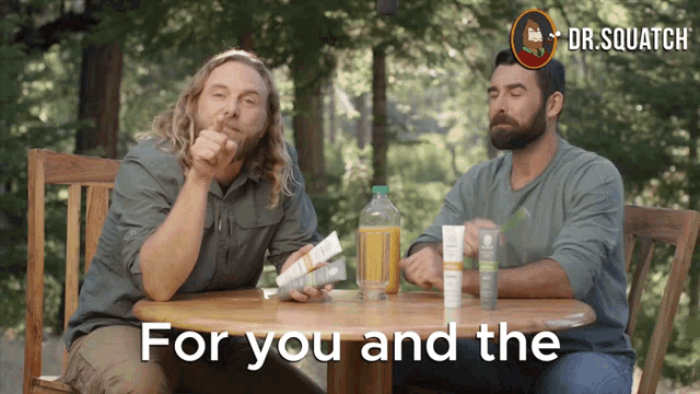 two men sitting at a table with the words for you and the