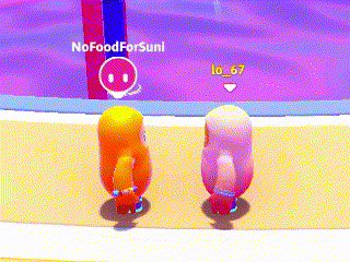 two cartoon characters are standing next to each other in a video game and one of them is named nofoodforsuni .