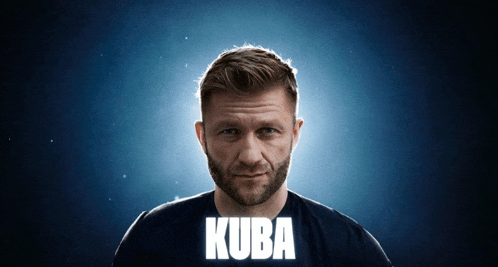 a man with a beard is wearing a black shirt that says kuba