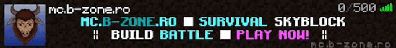 a banner for mob-zone.ro survival skyblock build battle and play now