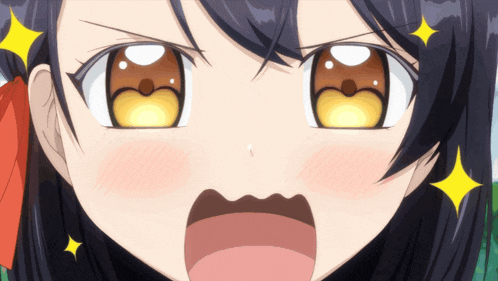 a close up of a girl 's face with yellow stars around it