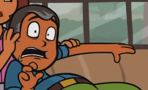 a cartoon of a man pointing at something with his finger