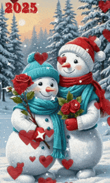 a couple of snowmen standing next to each other with the year 2025 on the bottom right