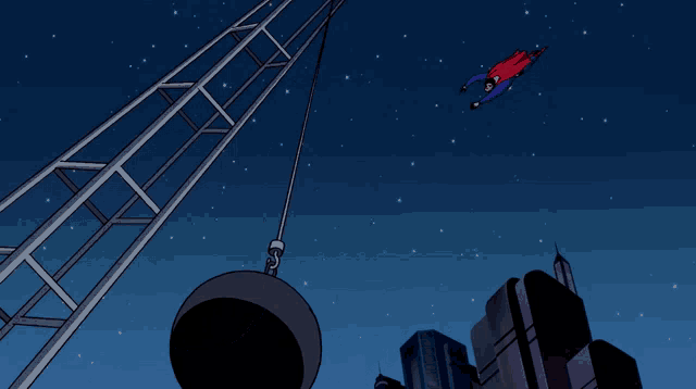 a cartoon of superman hanging from a rope