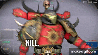 a video game character with horns and a skull on his head says " kill "