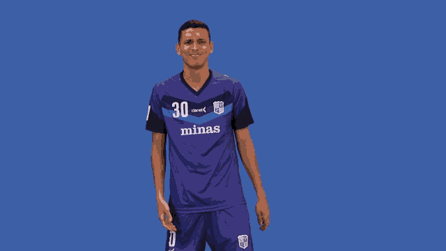 a man wearing a purple minas jersey and shorts