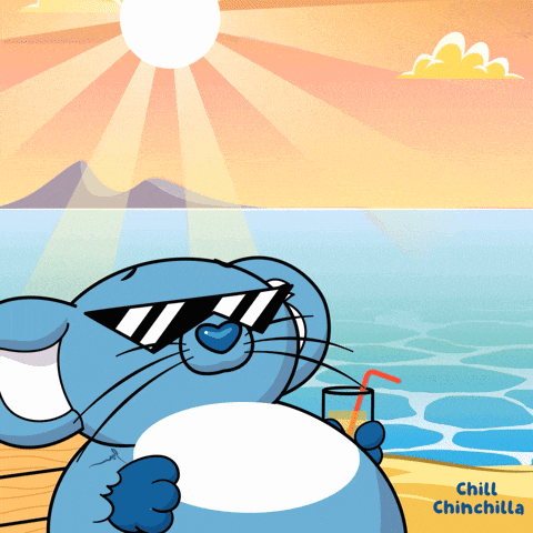 a cartoon drawing of a rabbit wearing sunglasses and holding a drink with the words chill chinchilla below it