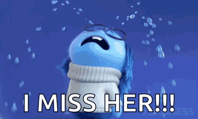 a cartoon character is crying with the words " i miss her " below it