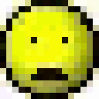 a pixelated smiley face with a mustache is shown