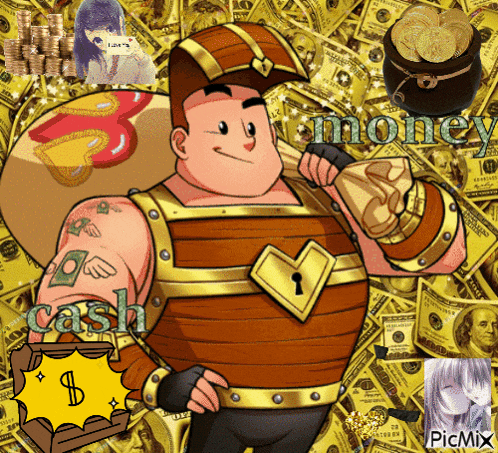 a cartoon of a man carrying a sack of money with the word money written on it