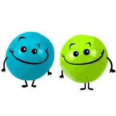 a blue and a green cartoon character are giving each other a high five