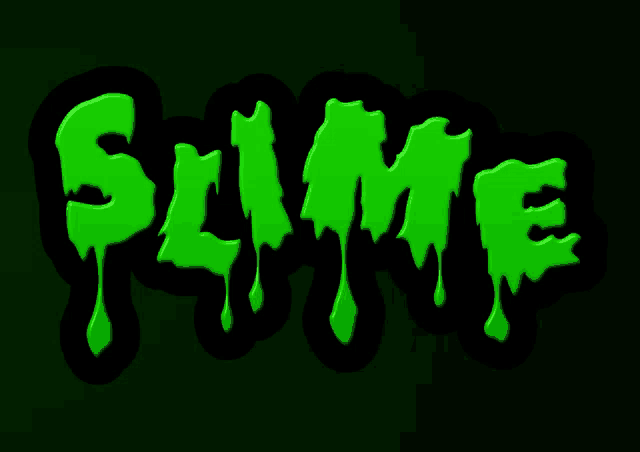 the word slime is written in green on a dark green background