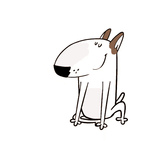 a cartoon dog is sitting down and waving his paw