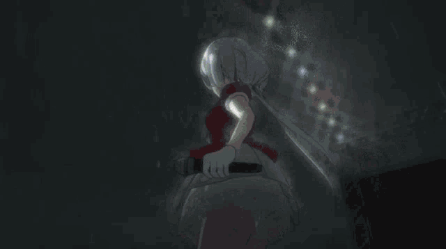 a girl in a red top and white skirt is holding a torch